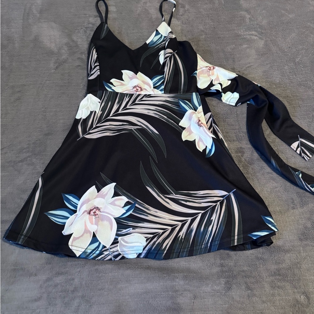 Floral Black Dress with Spaghetti Straps